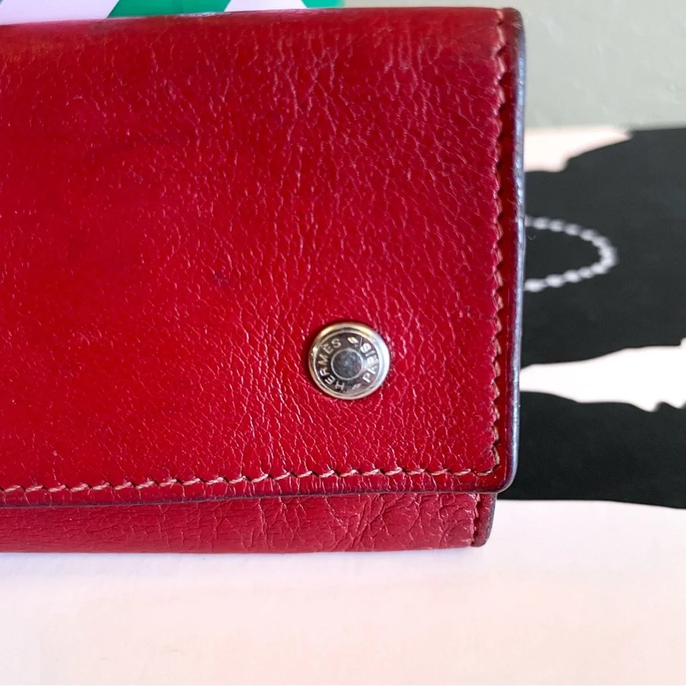 Authentic Hermes Etui Cles Chevre Red Leather 4 Ring Key‎ Case